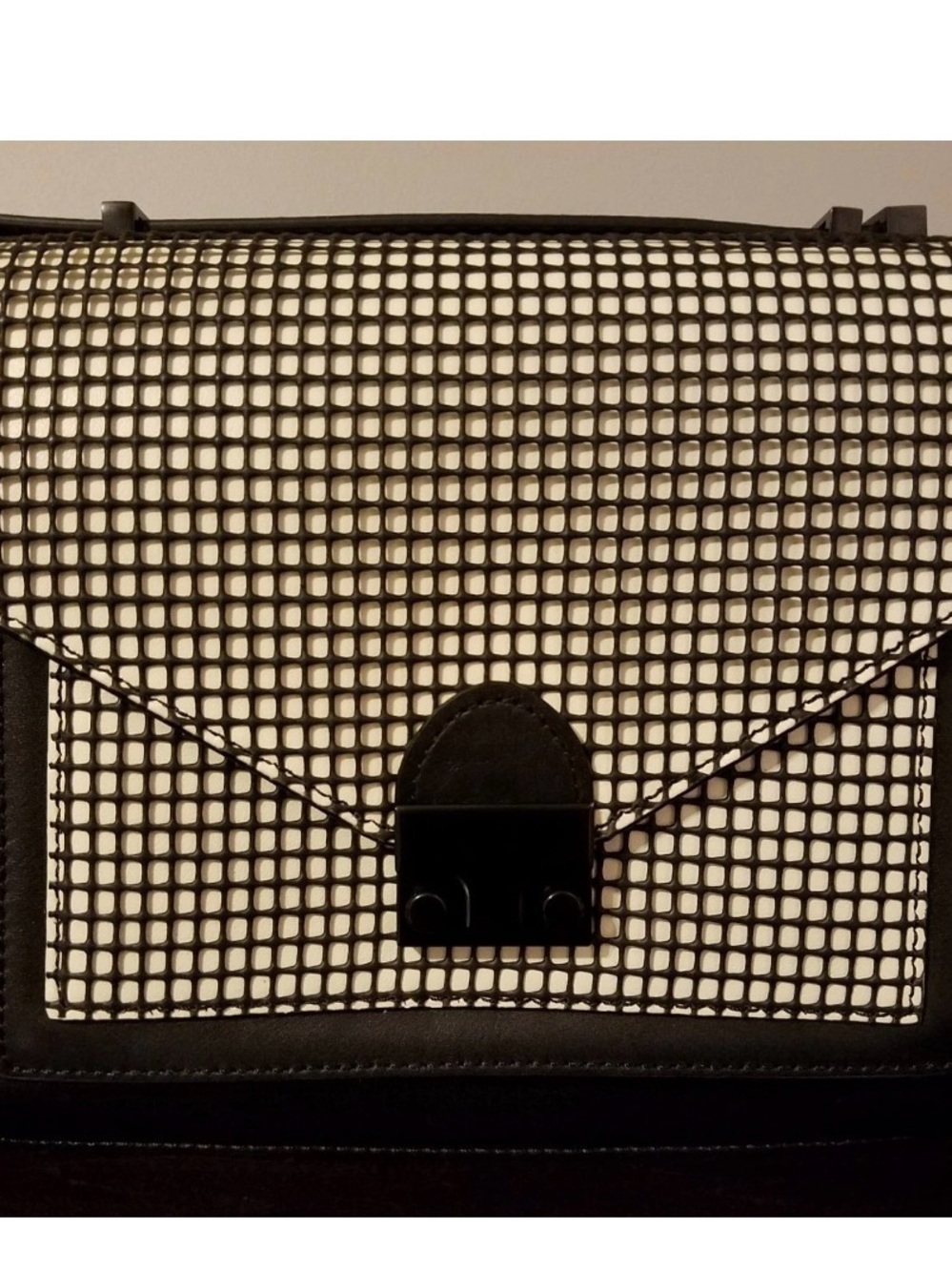 Loeffler Randall Black & Cream Grid Envelope Crossbody NWT medium attache purse